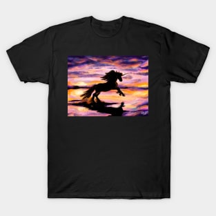 Black Unicorn at Sunset Beach T-Shirt